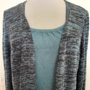 2 in 1 Cardigan Sweater Top Combination in Teal and Gray
